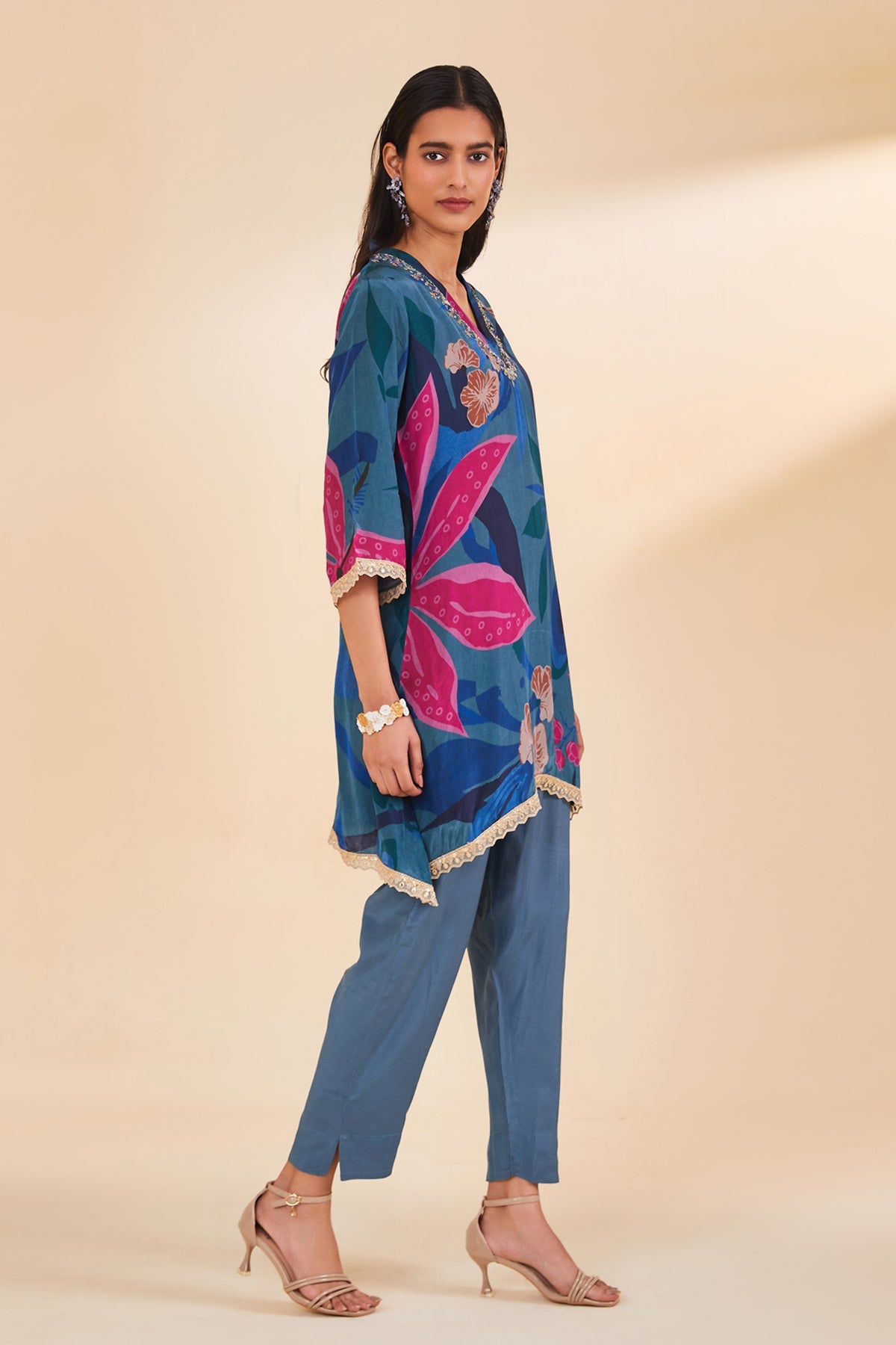 Teal Printed Kurta Set