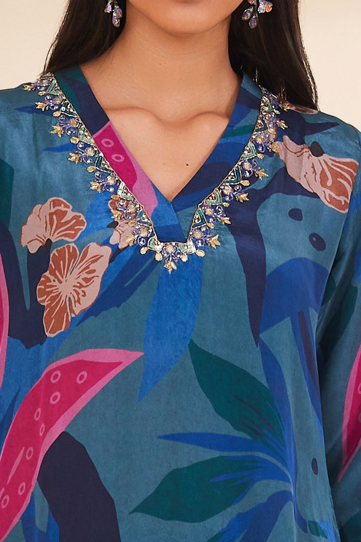 Teal Printed Kurta Set