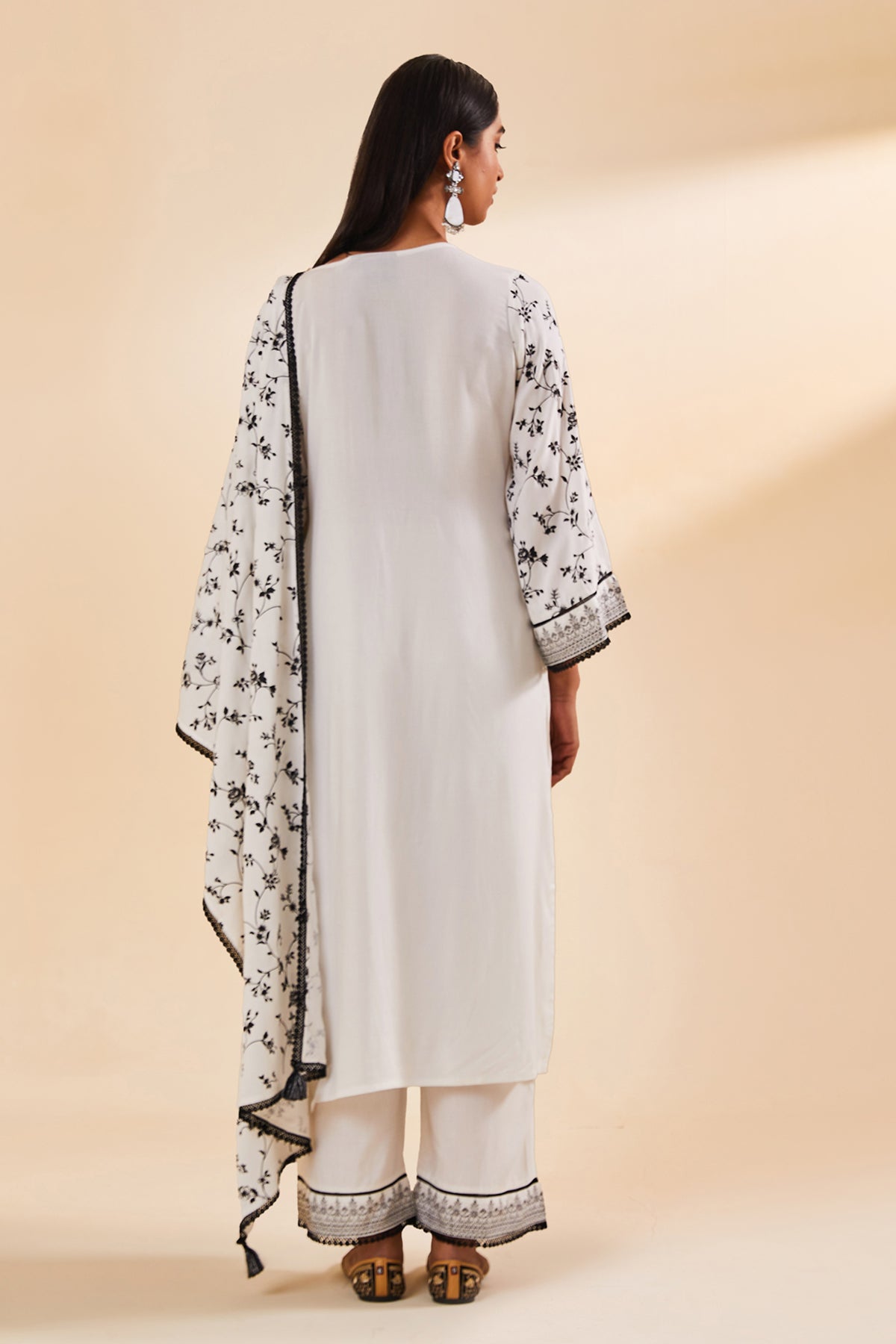 White Embroidered Kurti 3 Pcs Set