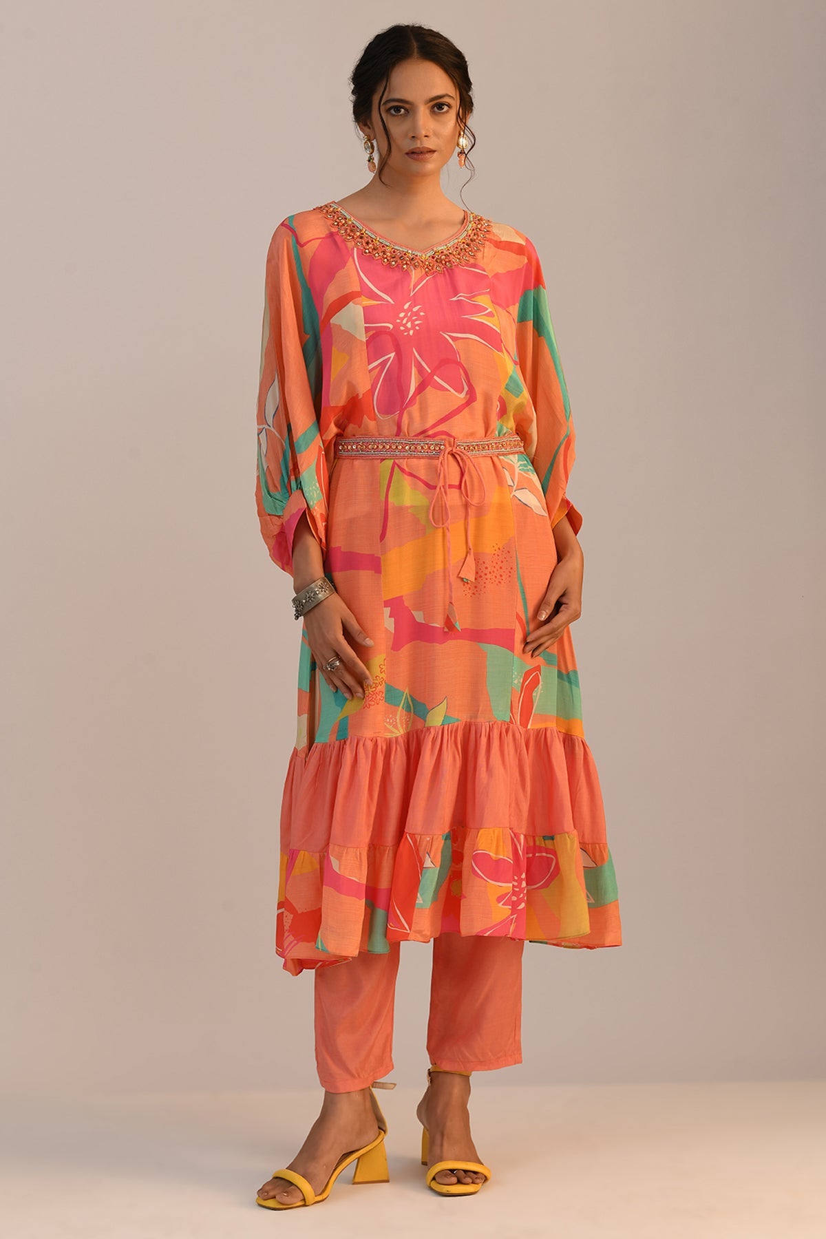 Multi Printed Flared Kurta Set