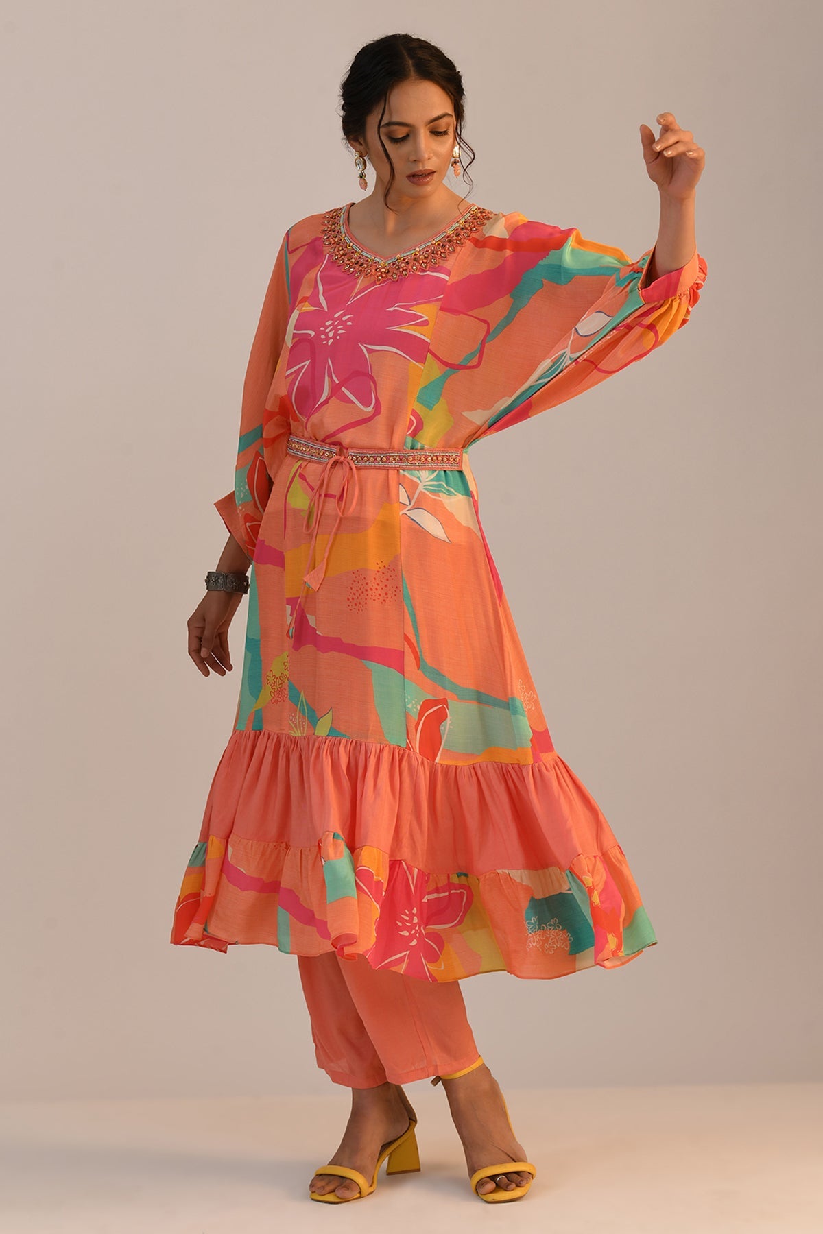 Multi Printed Flared Kurta Set