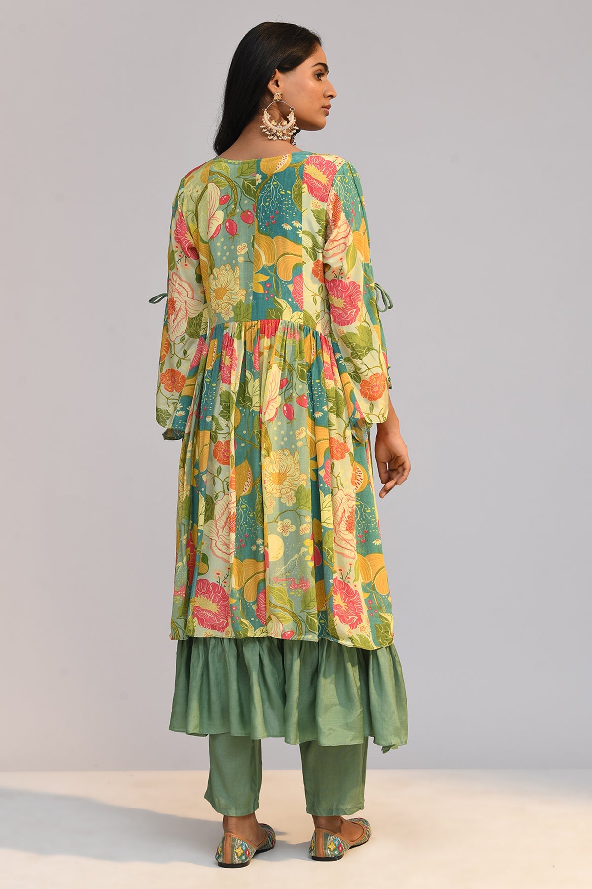 Multi Yoke Embroidered Flared Kurta Set