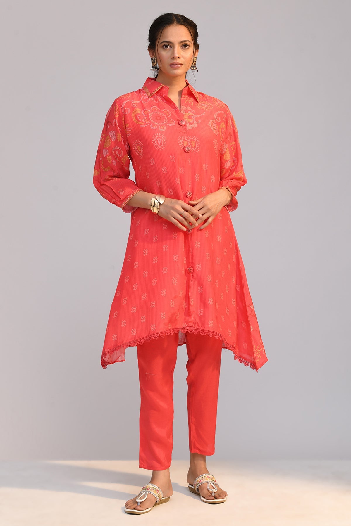 Pink Printed A Line Kurta Set