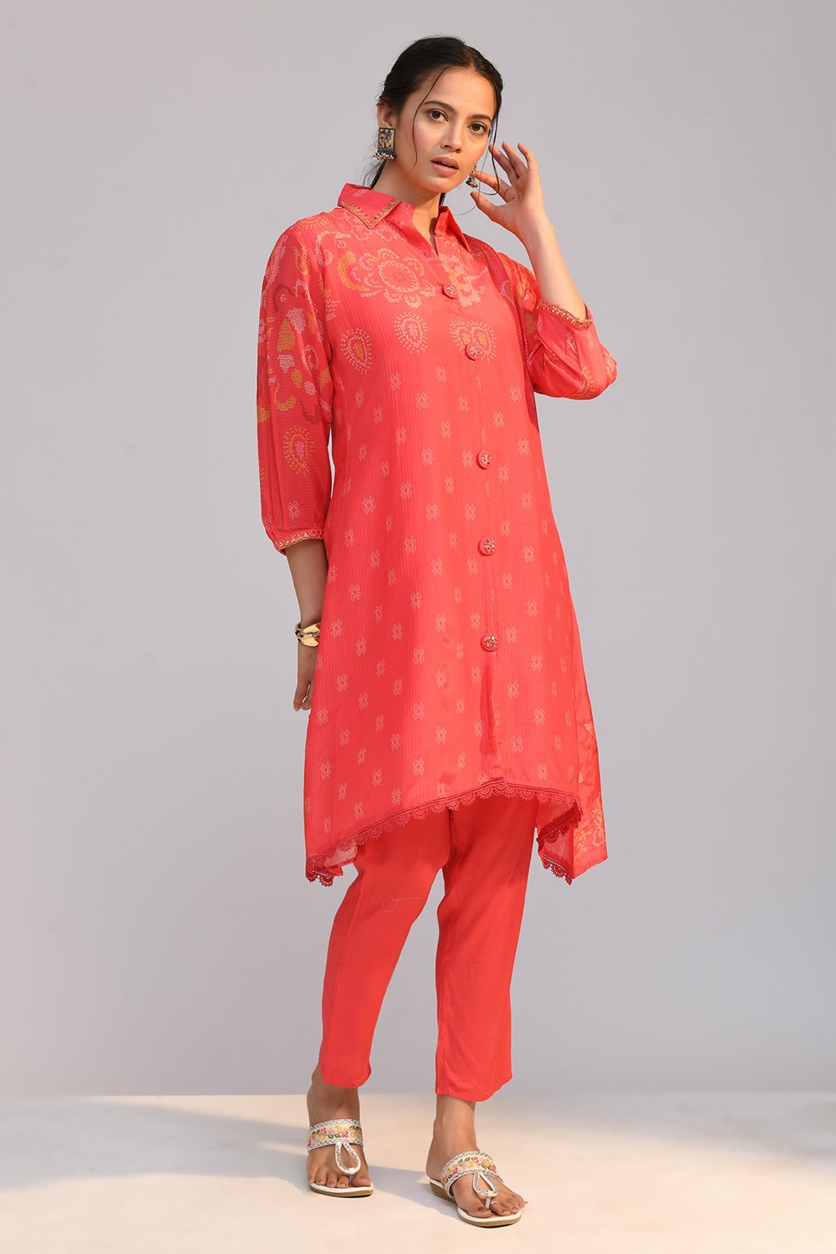 Pink Printed A Line Kurta Set
