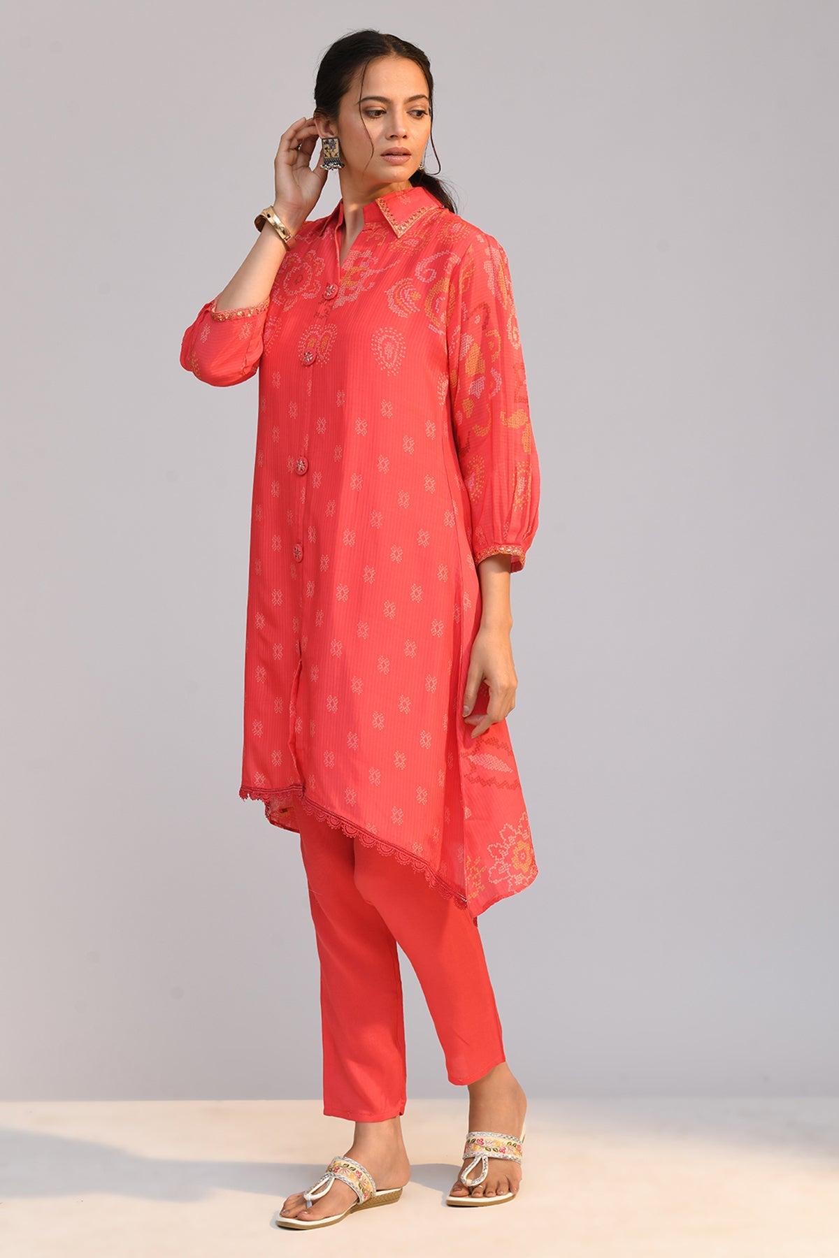Pink Printed A Line Kurta Set