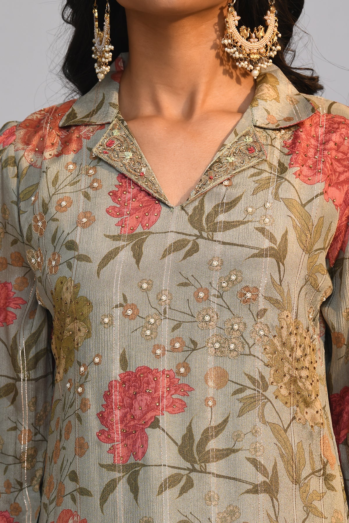 Green Printed A Line Kurta 2 Pcs Set