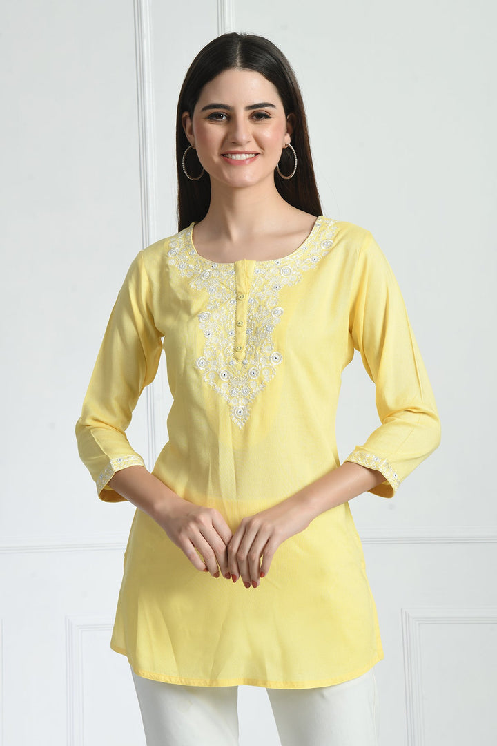 Yellow Yoke Embroidered Top