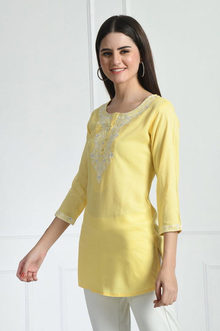 Yellow Yoke Embroidered Top