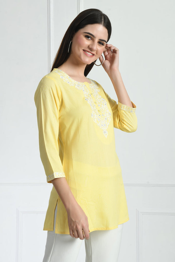 Yellow Yoke Embroidered Top