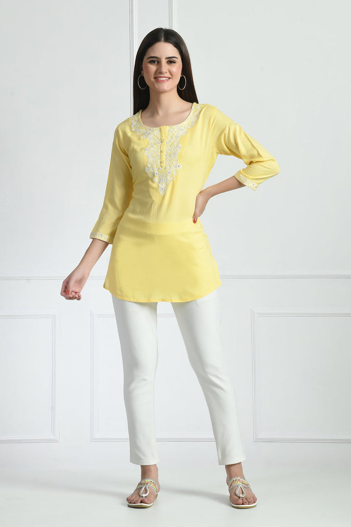 Yellow Yoke Embroidered Top