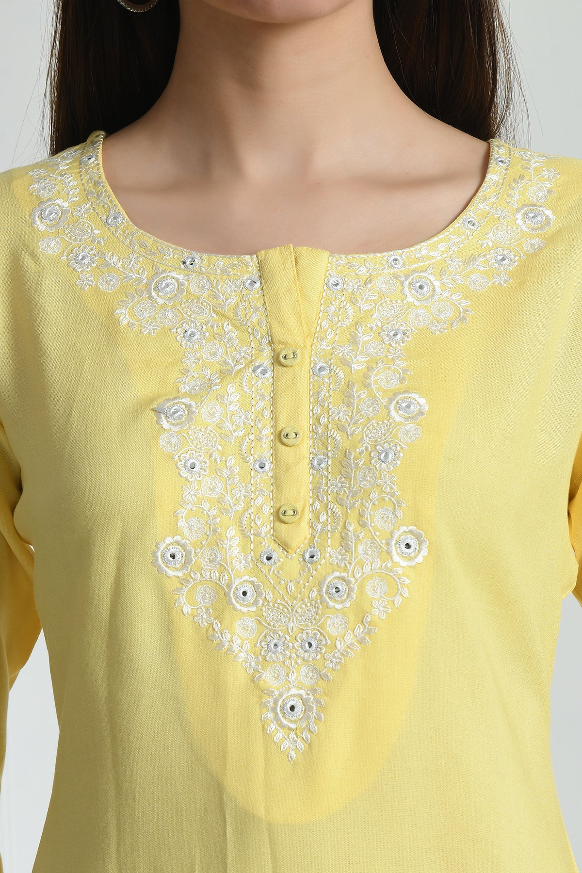 Yellow Yoke Embroidered Top