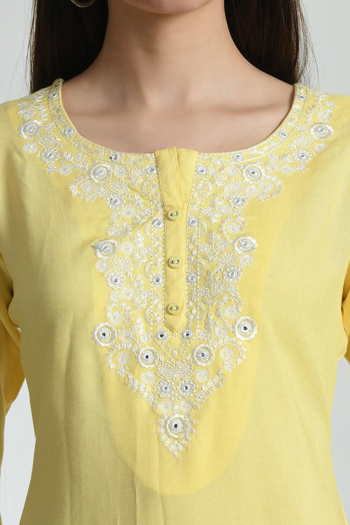 Yellow Yoke Embroidered Top