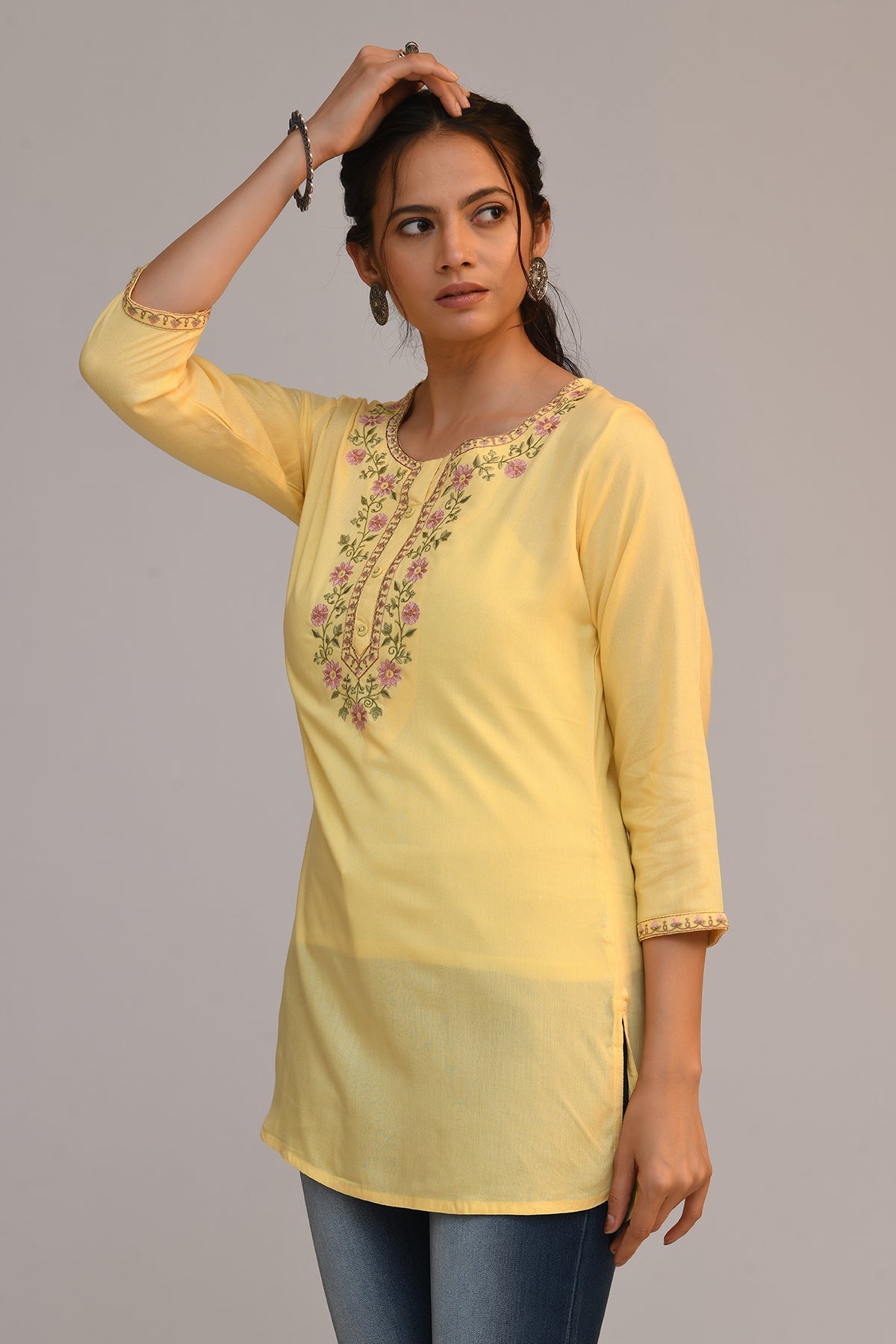 Yellow Yoke Embroidered Top