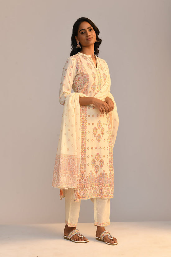 Cream Printed Kurta Set