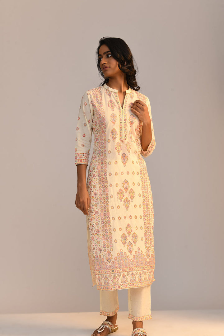 Cream Printed Kurta Set