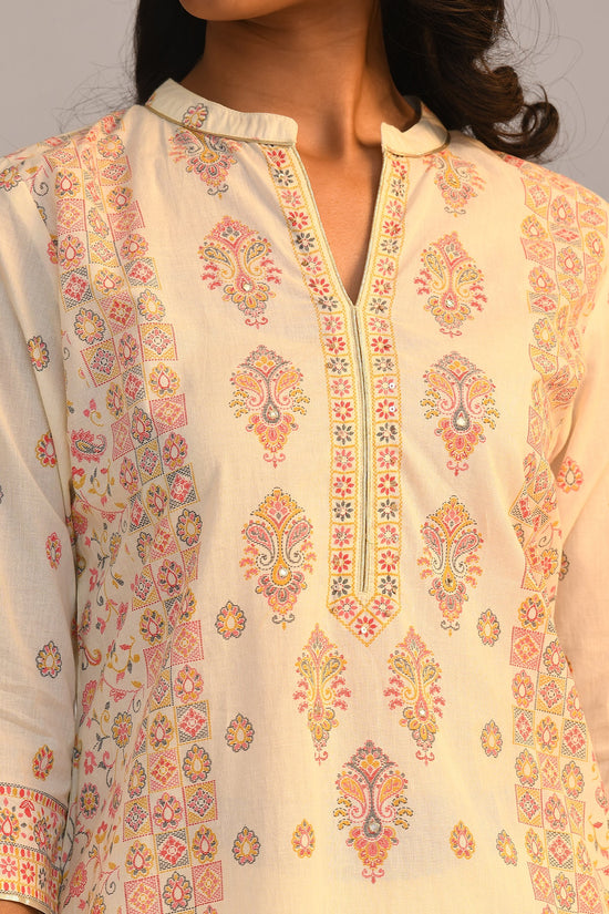 Cream Printed Kurta Set
