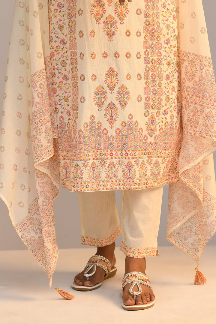 Cream Printed Kurta Set