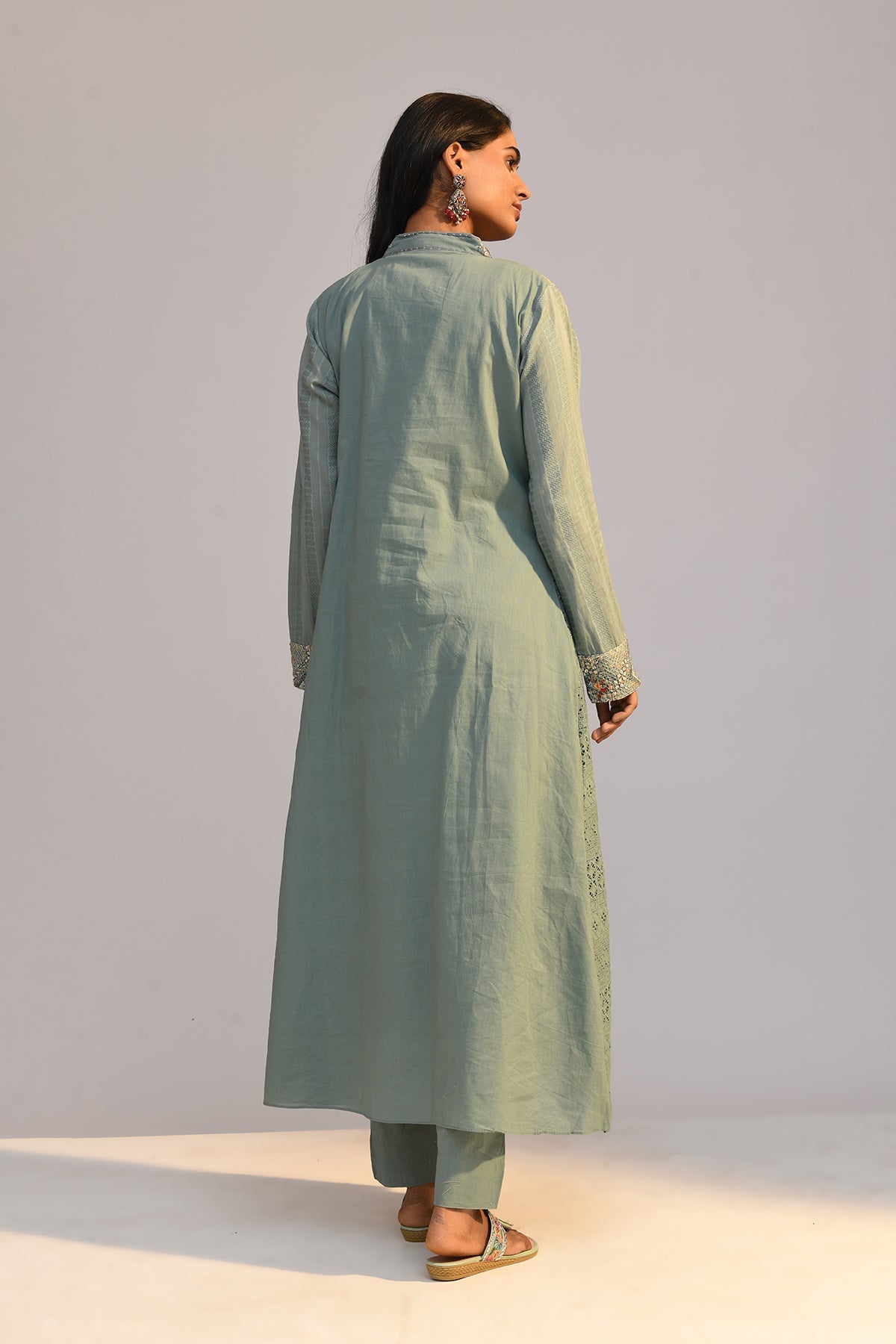 Green Printed Flared Kurta 3 Pcs Set