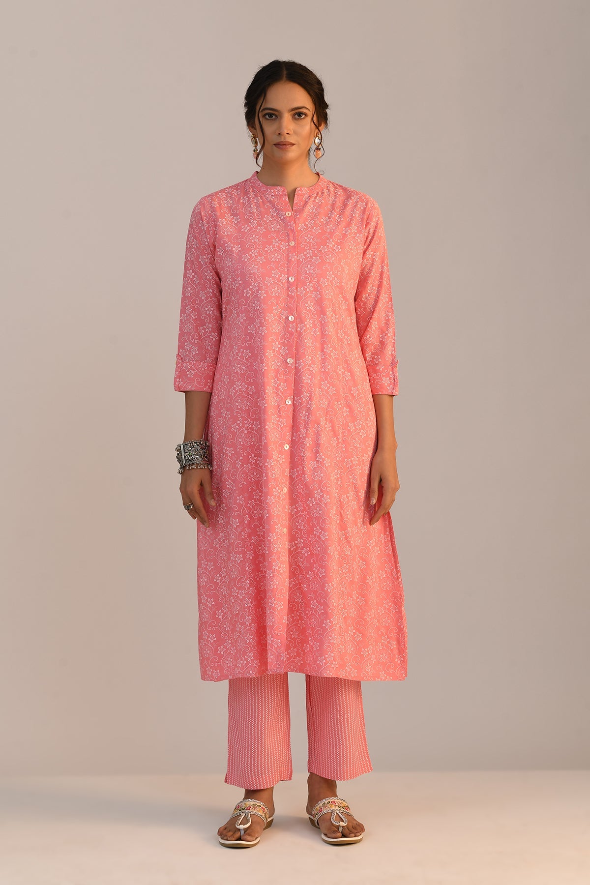 Pink Printed A Line Kurta Set