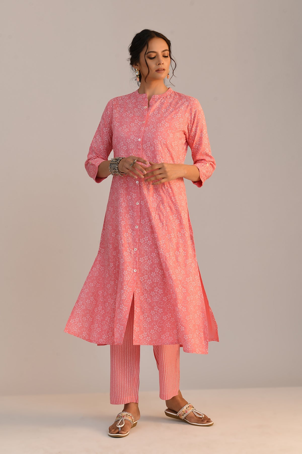 Pink Printed A Line Kurta Set