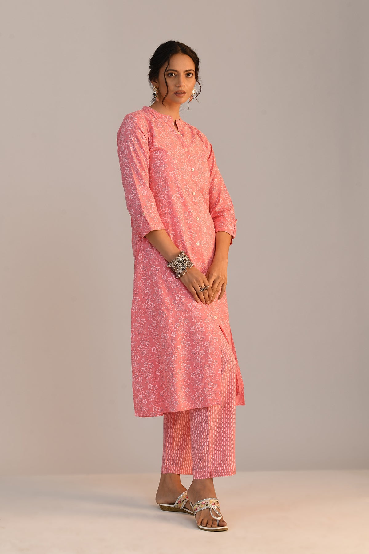 Pink Printed A Line Kurta Set
