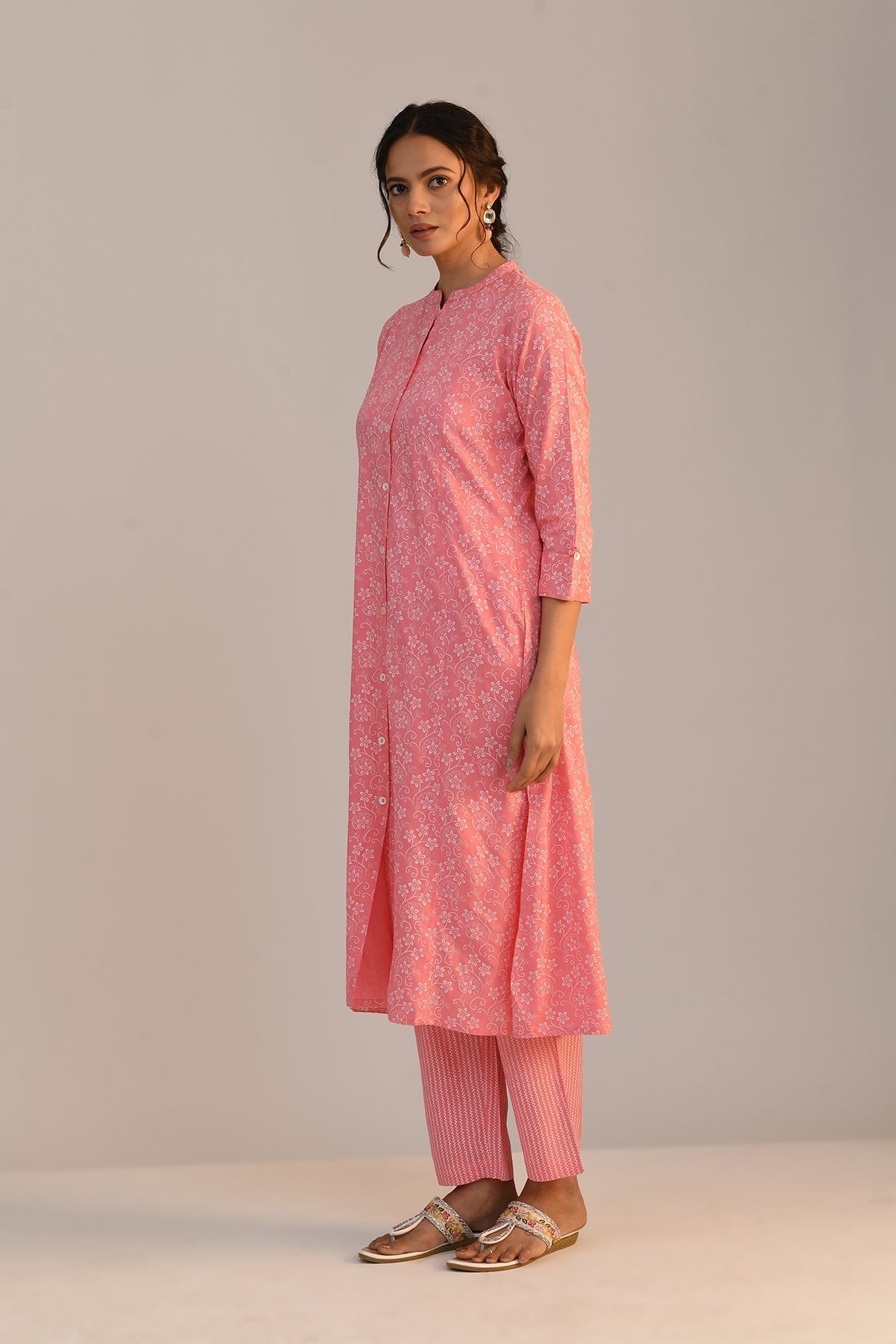 Pink Printed A Line Kurta Set