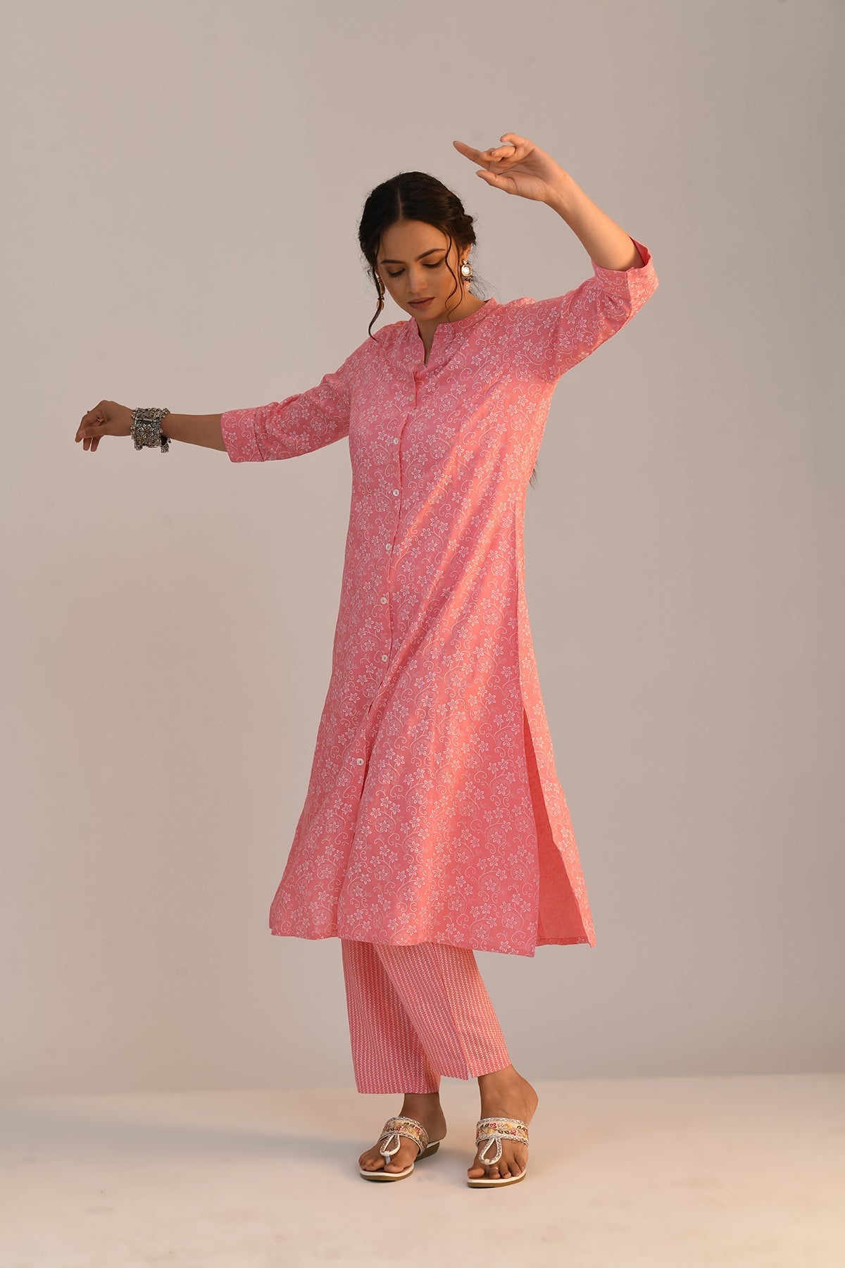 Pink Printed A Line Kurta Set