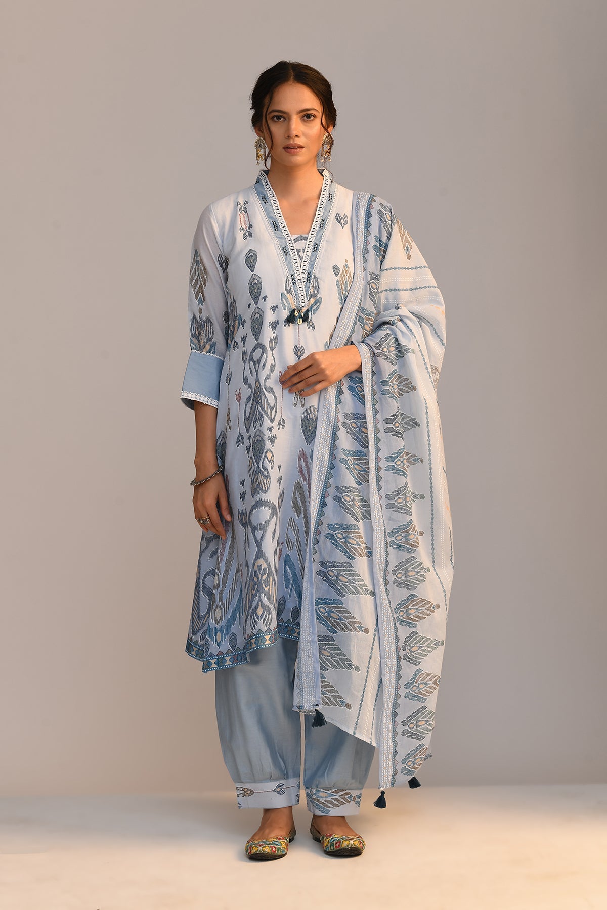 Blue Printed A Line Kurta Set