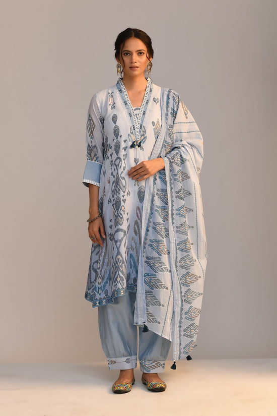 Blue Printed A Line Kurta Set