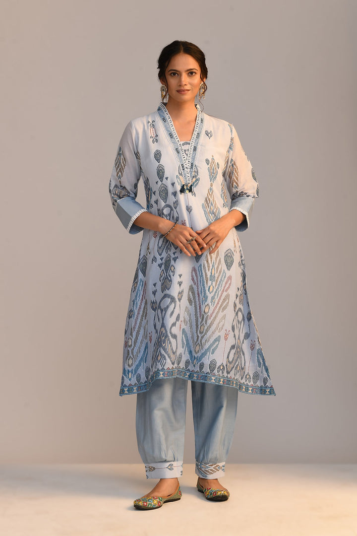 Blue Printed A Line Kurta Set