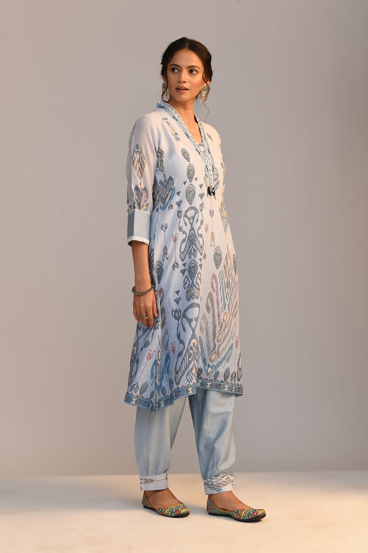 Blue Printed A Line Kurta Set