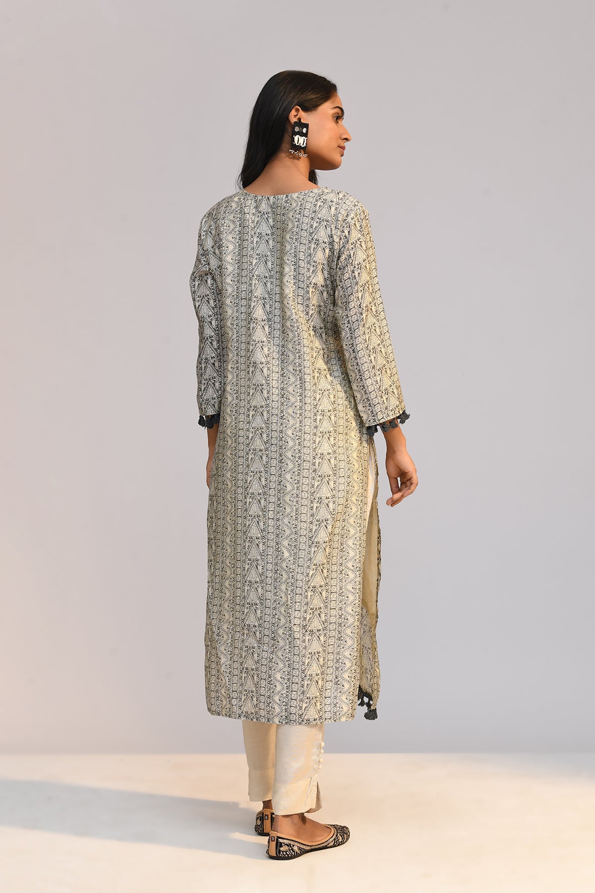 Grey Printed Kurta 3 Pcs Set