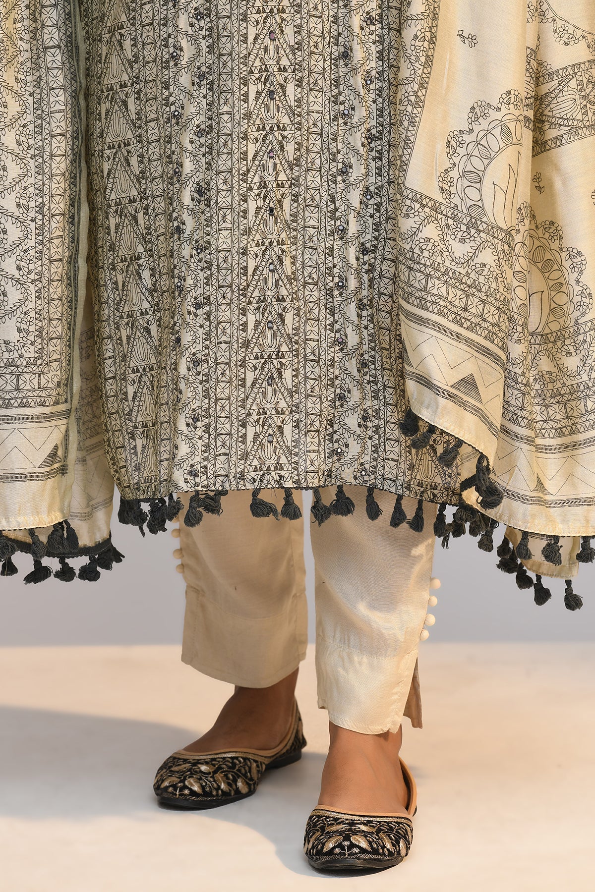 Grey Printed Kurta 3 Pcs Set