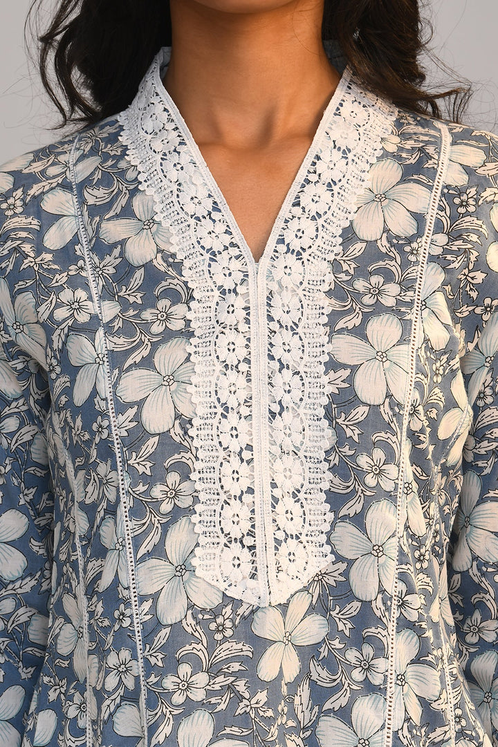 Blue Printed A Line Kurta
