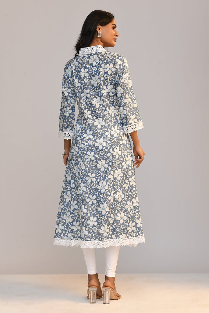 Blue Printed A Line Kurta