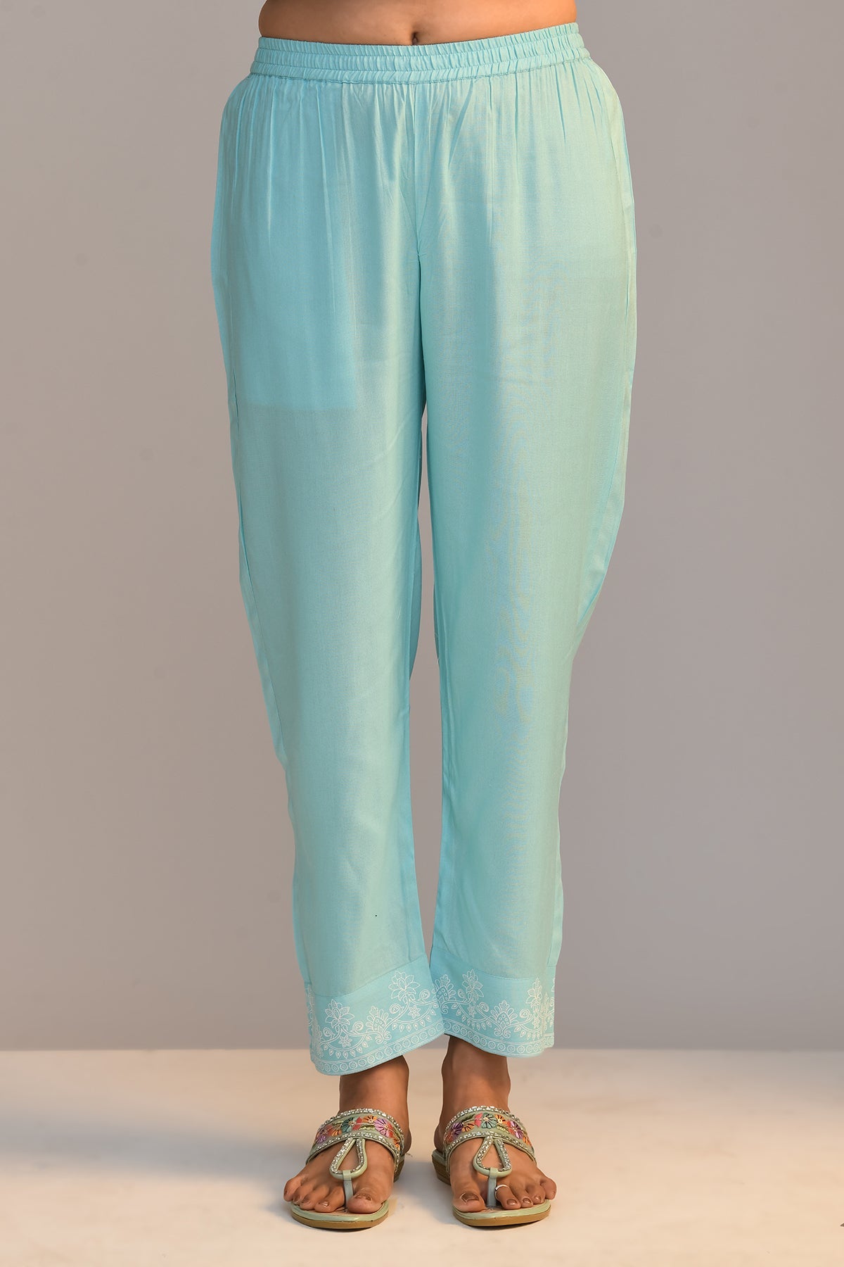 Sky Blue Yoke Embroidered Printed Kurta 3 Pcs Set