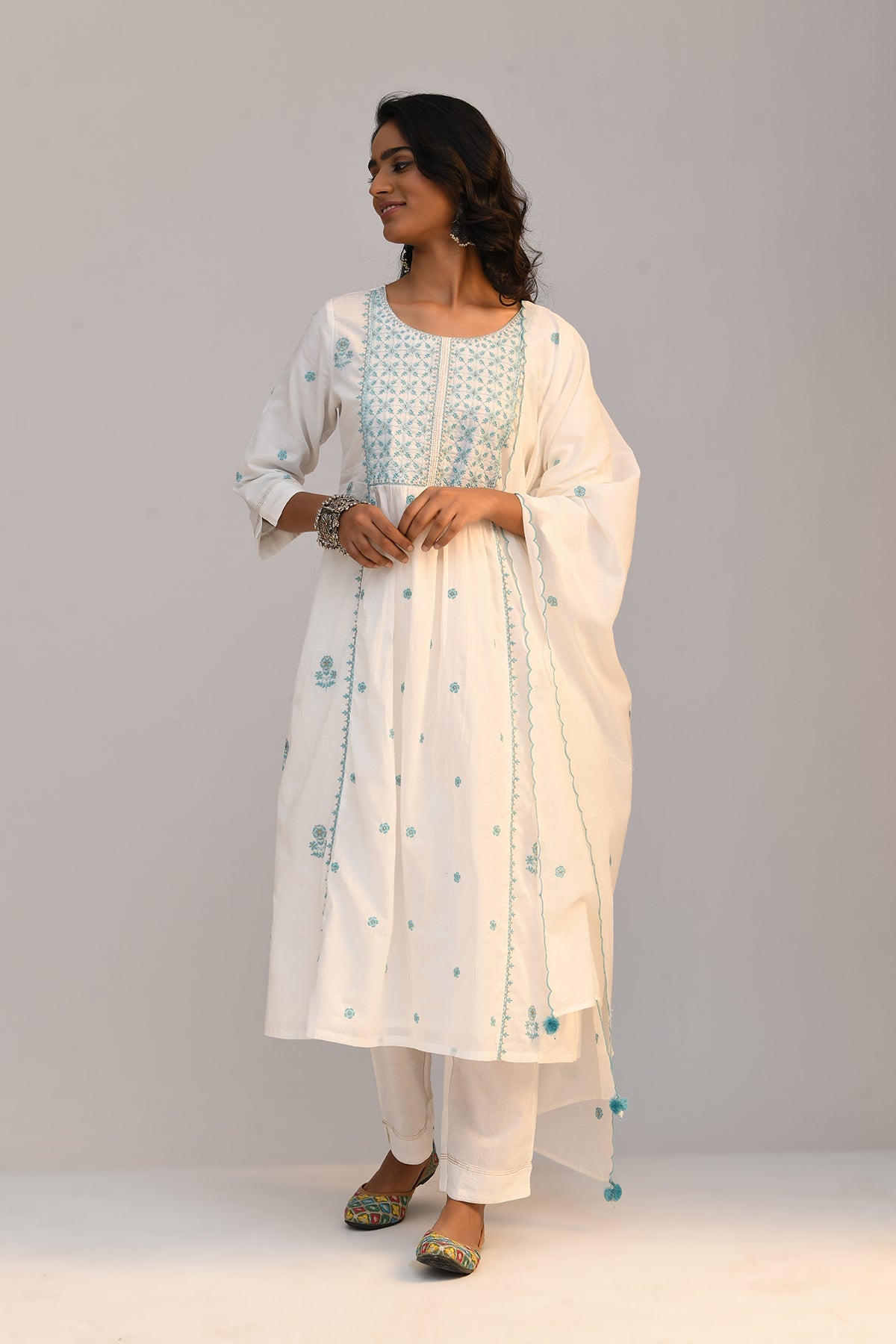 White Embroidered Kurta Set