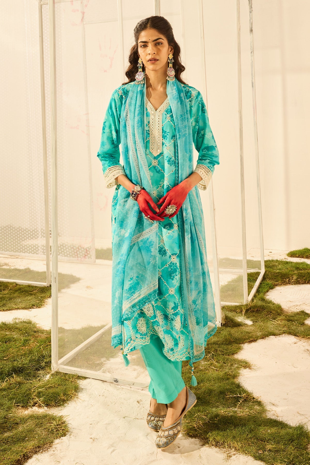 Green Chikankari Straight Kurta Set