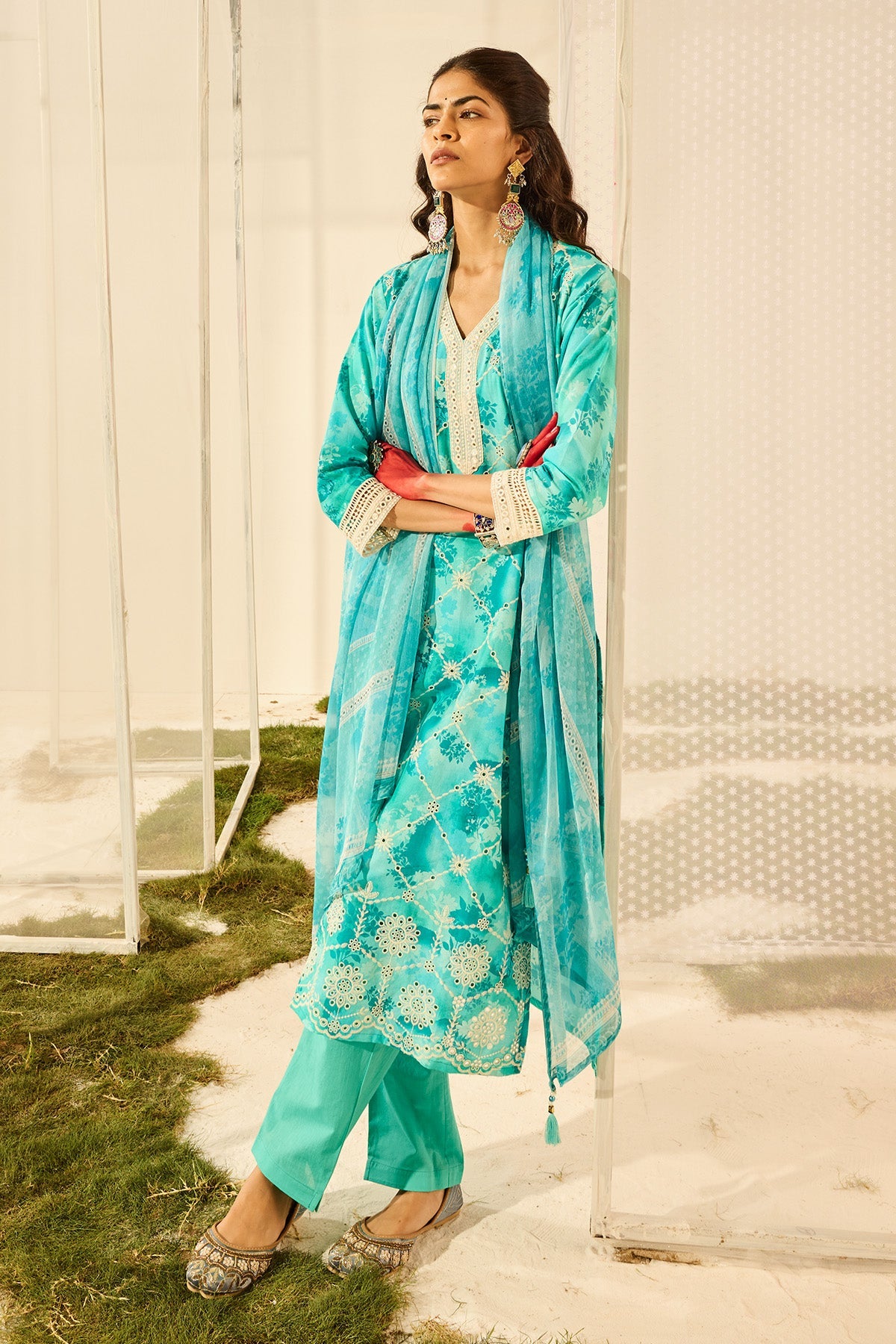 Green Chikankari Straight Kurta Set