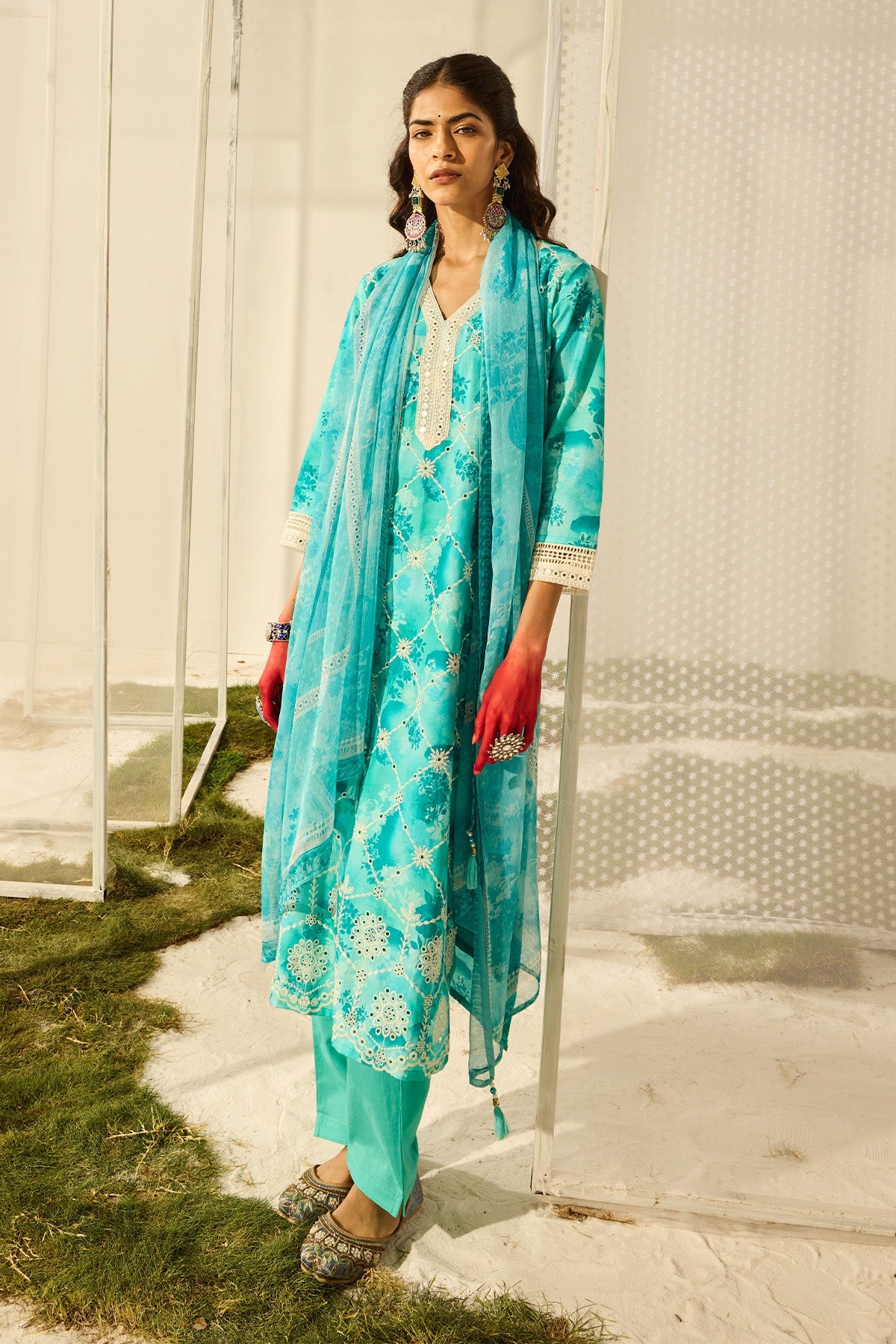 Green Chikankari Straight Kurta Set