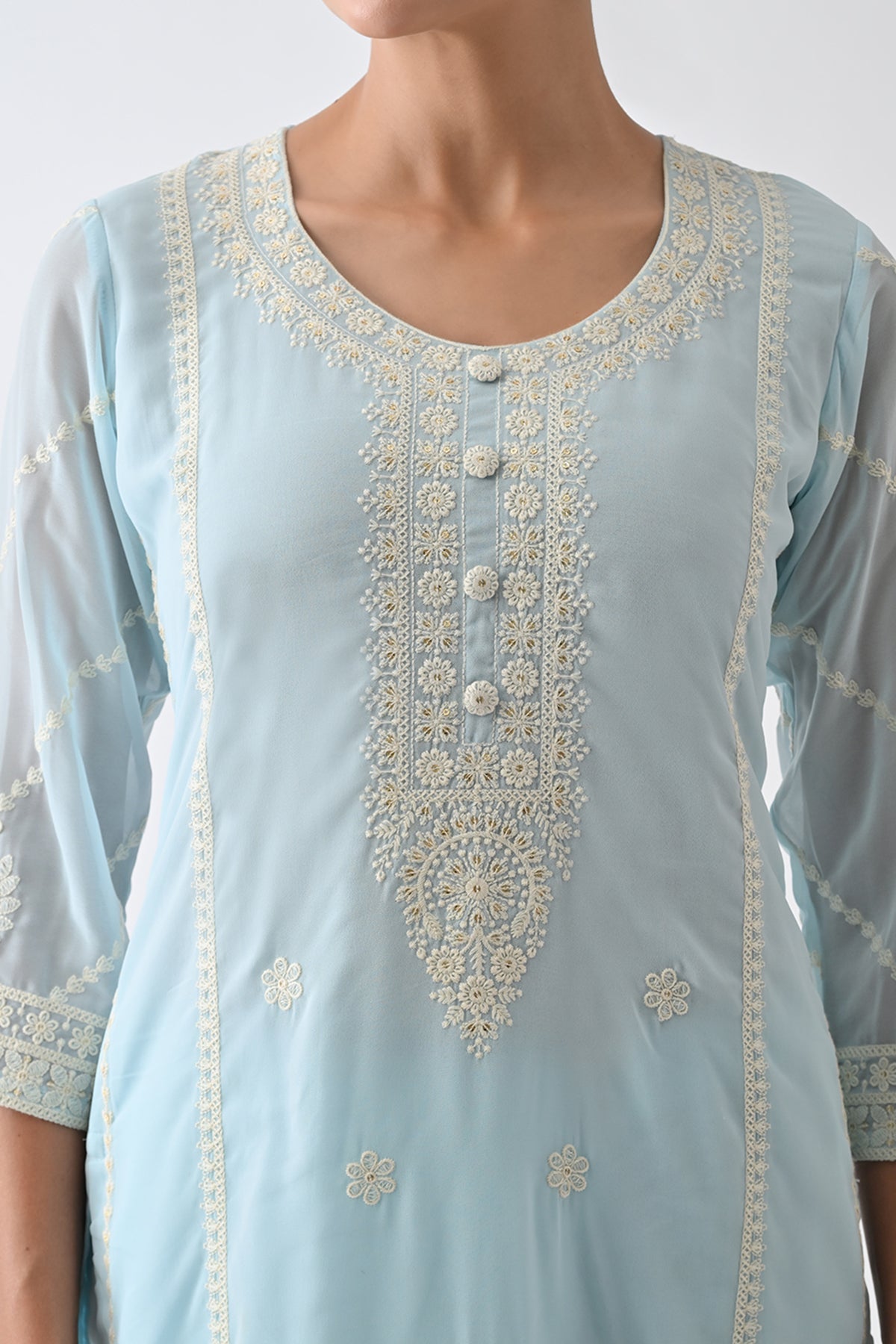 Blue Embroidered Kurta 3 Pcs Set