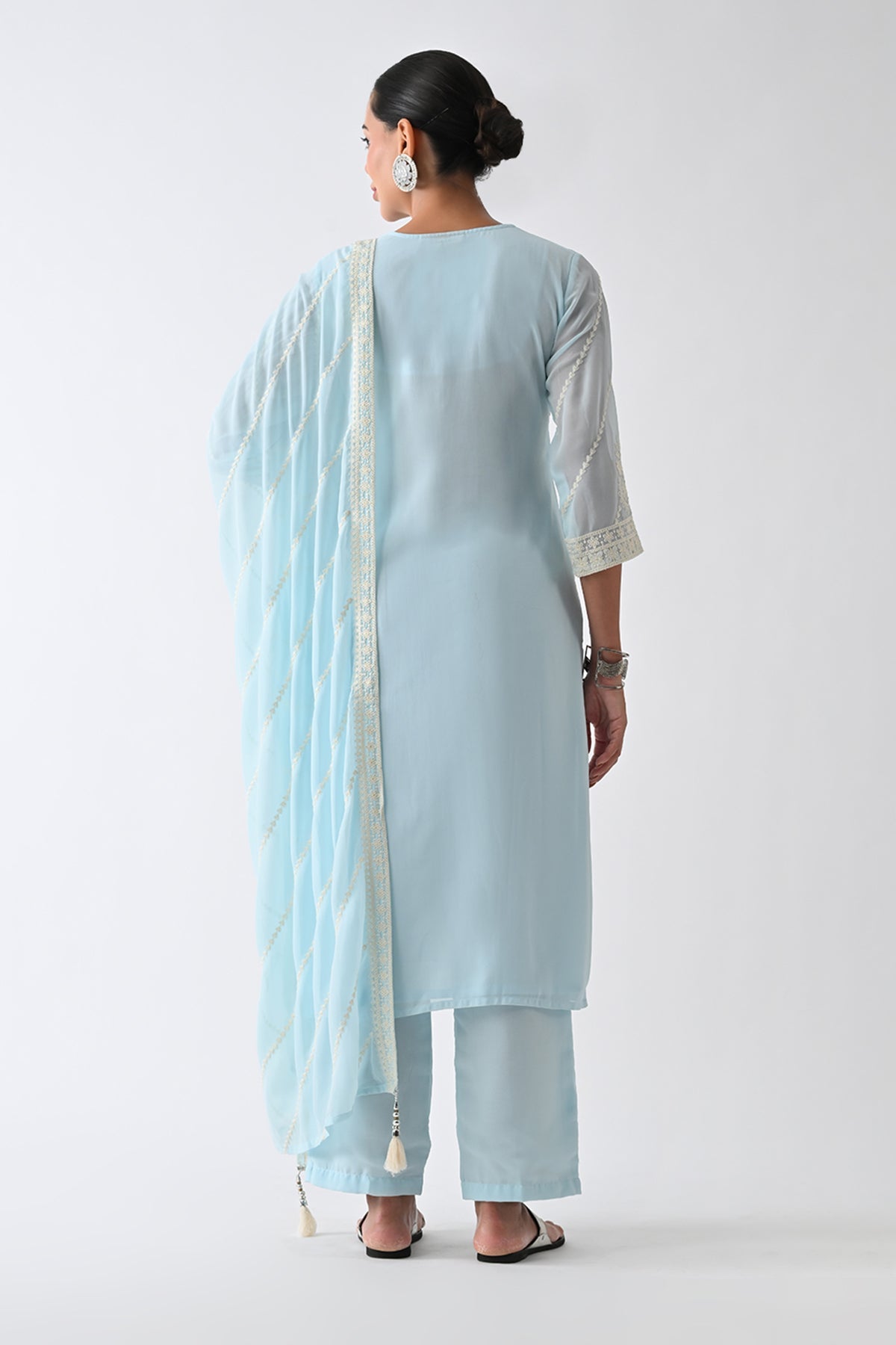 Blue Embroidered Kurta 3 Pcs Set