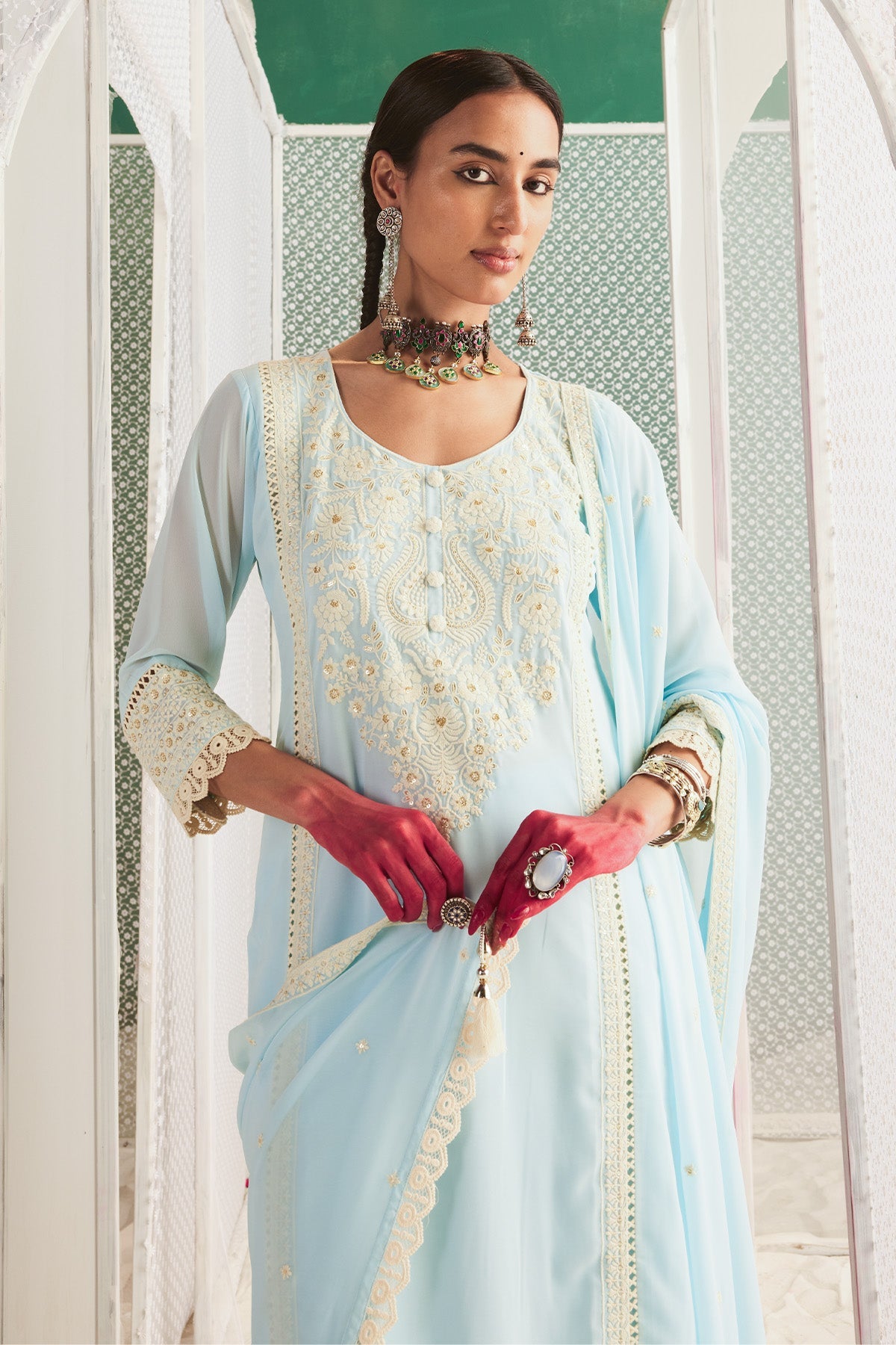 Blue Chikankari Straight Kurta Set (3PC)