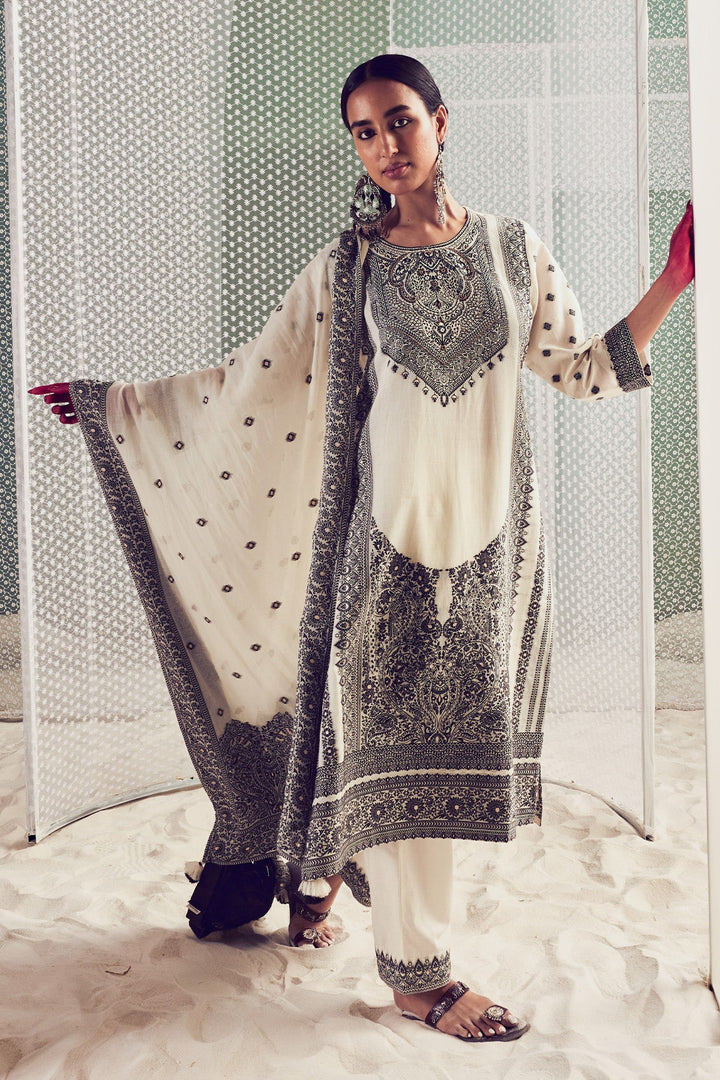 Cream Printed Kurta Set