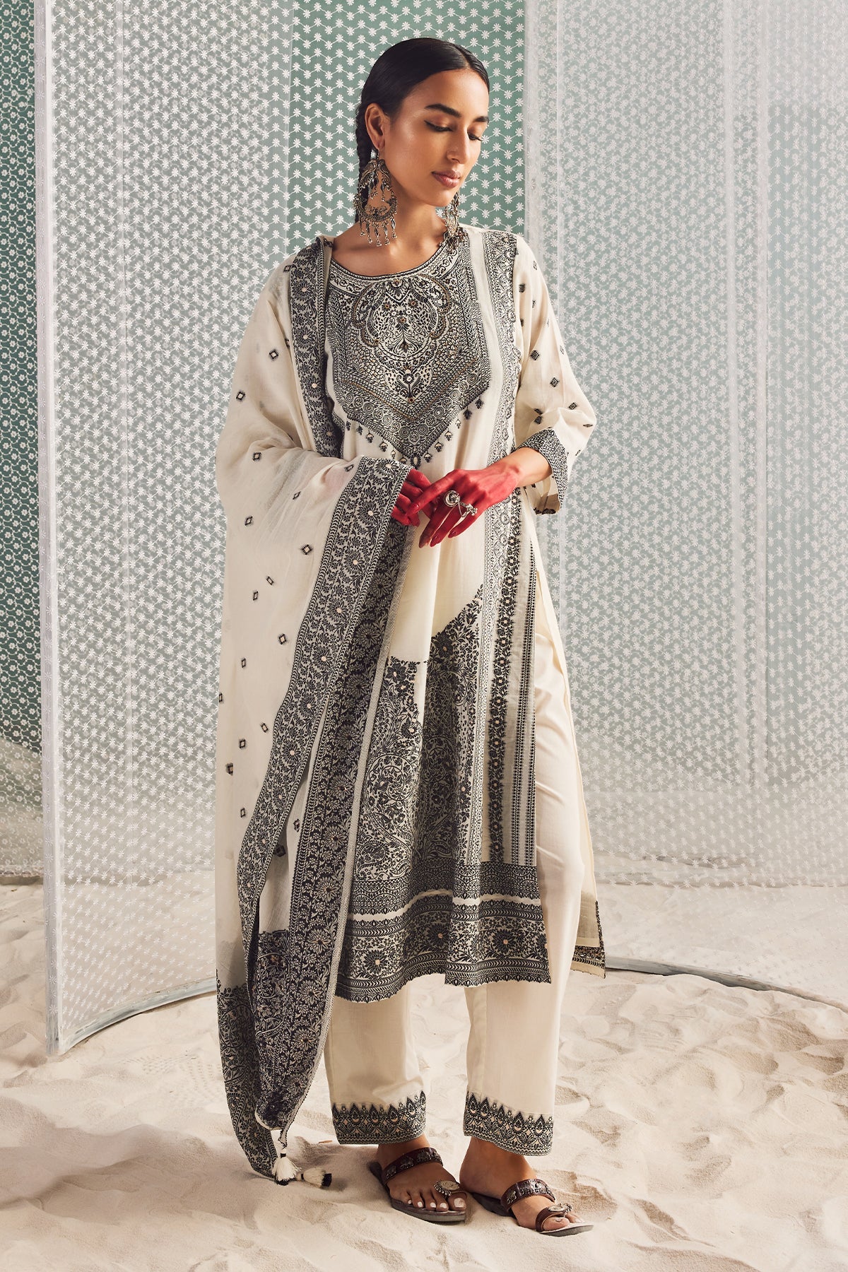 Cream Printed Kurta Set