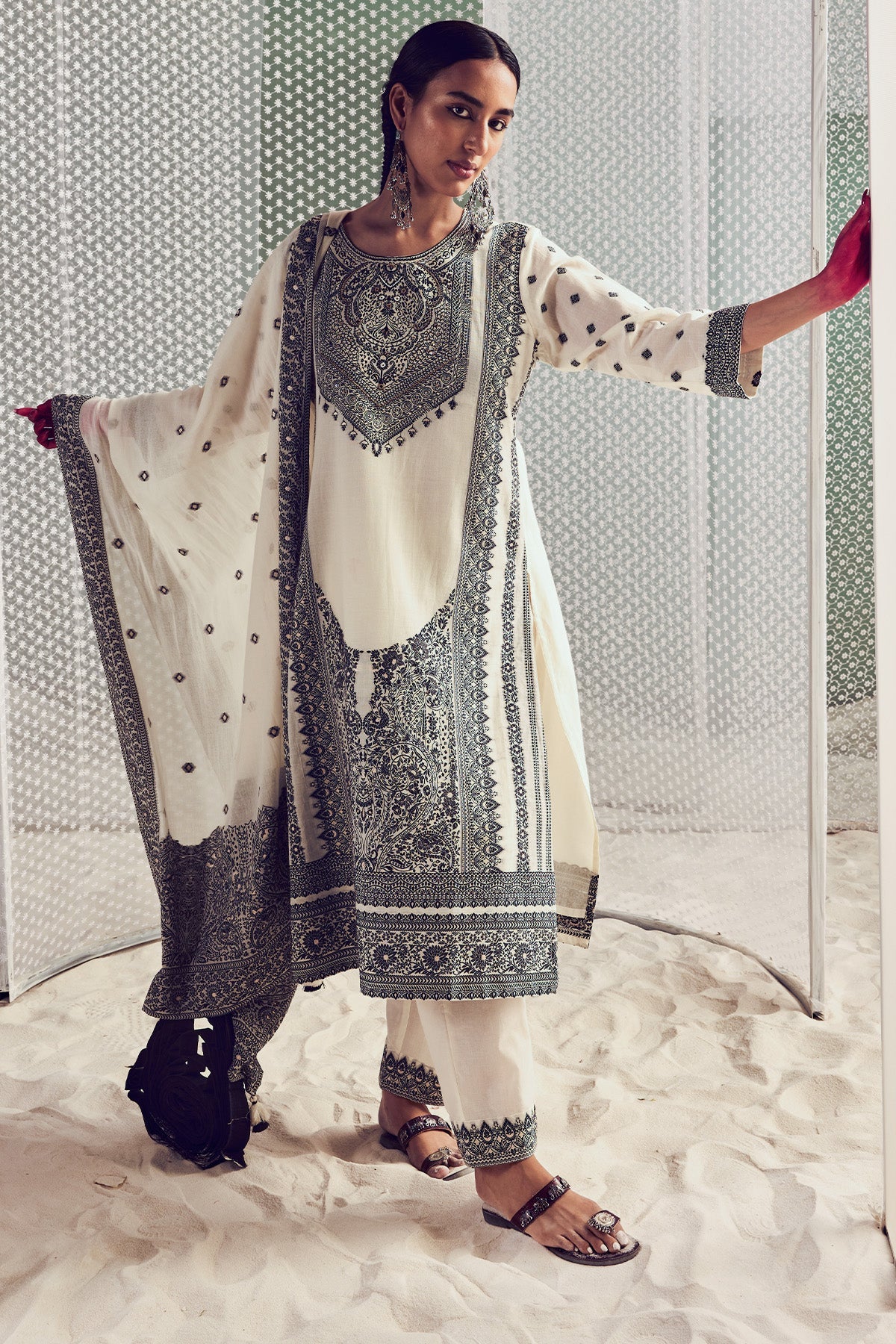 Cream Printed Kurta Set