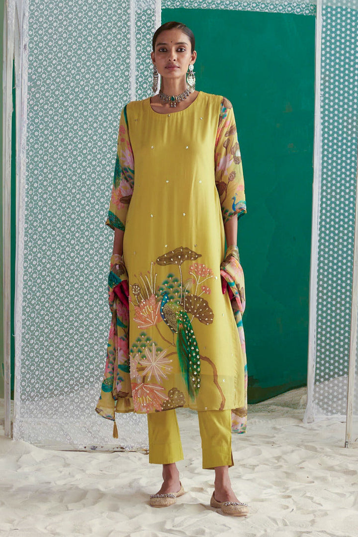 Green Printed Kurta Set