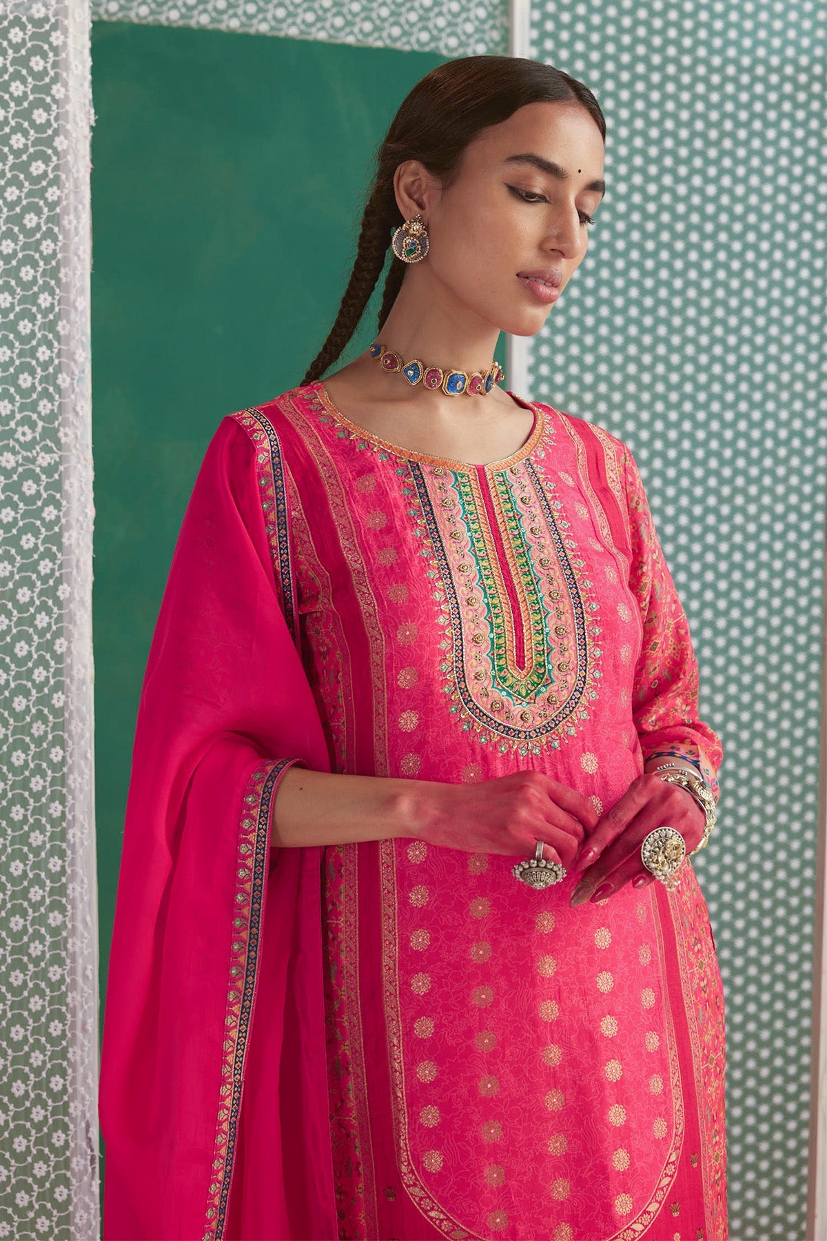 Pink Printed Kurta 3 Pcs Set