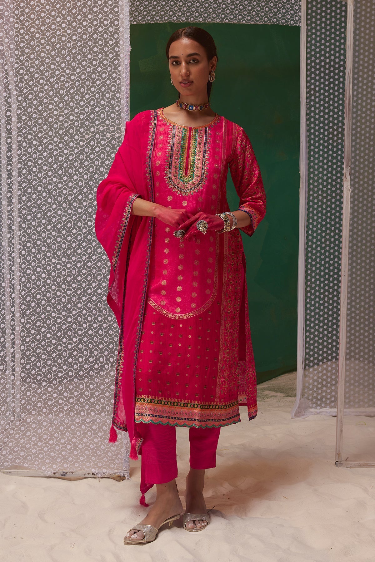 Pink Printed Kurta 3 Pcs Set