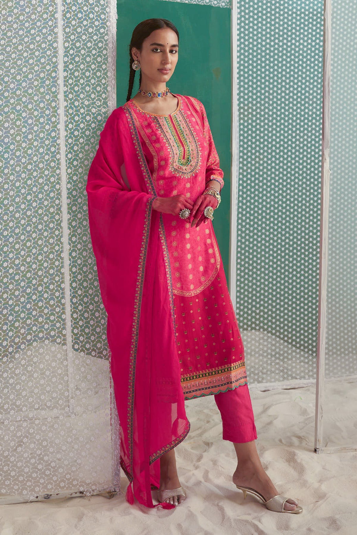 Pink Printed Kurta 3 Pcs Set